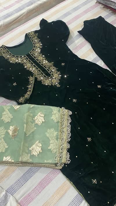 Green Velvet Hand-Embroidered Suit