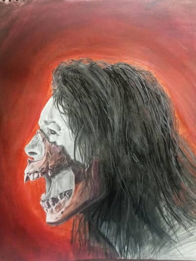 Artwork of a hand reaching out for a fruit sketch/drawing