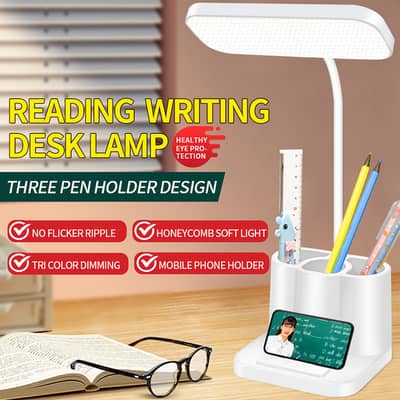 USB Rechargeable Study Lamp - Three Mode LIghts - Dimmable -Pen Holder