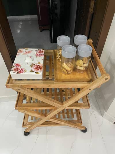 Wooden Tea Trolley with mirror supports