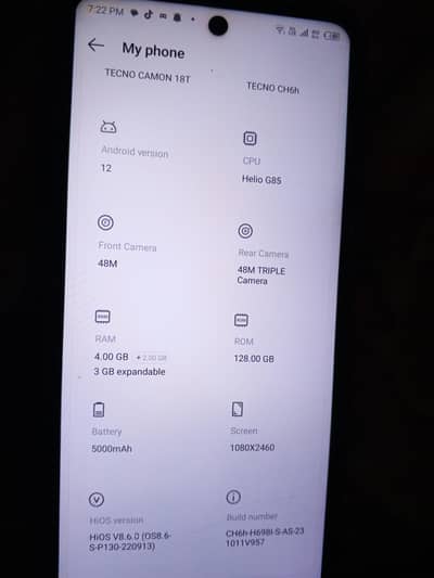 tacno camon 18t  10/8 condition