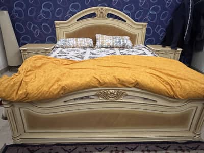 Deco painted wooden Bed with mattress side tables n dresser