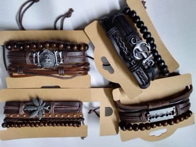 4pcs Raided Warp leather Bracelet For Men