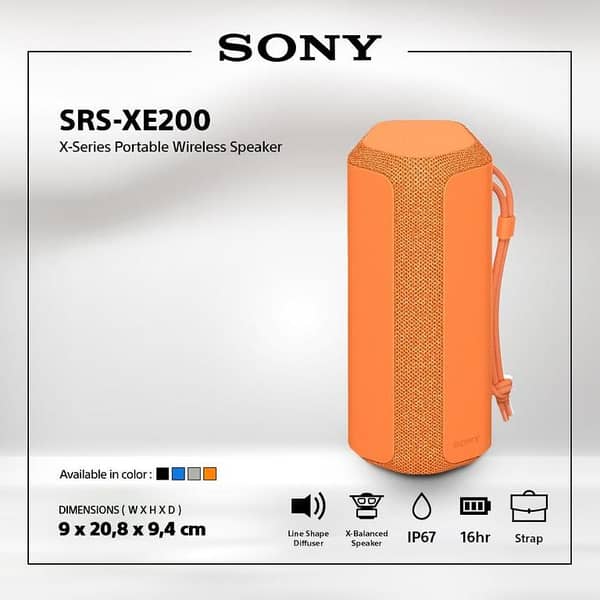 Sony SRS-XE200 X-Series Wireless Ultra Portable Speaker Bluetooth-, IP67 Waterproof, Dustproof and Shockproof with 16 Hour Battery and Easy to Carry Strap, Black- New