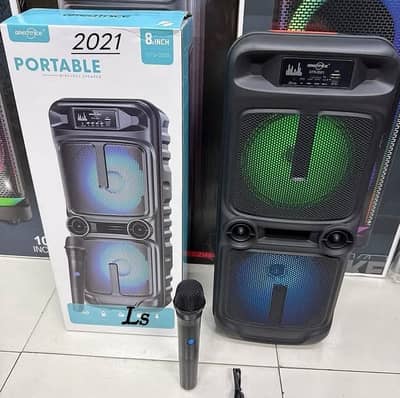 Double 8-8 Inch Bluetooth Speaker with RGB Lights & Karaoke Mic