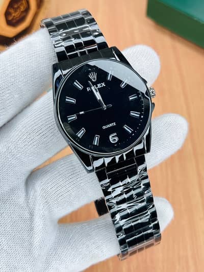 Luxury Black Dial Quartz Watch for Men – Stainless Steel Strap – Prem