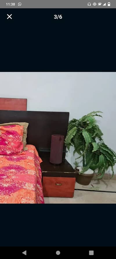 Solid Wood Bedroom Set – Bed + Wardrobe (Good Condition)