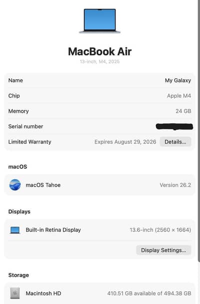 Macbooo M4 Air 24gb 512gb blue