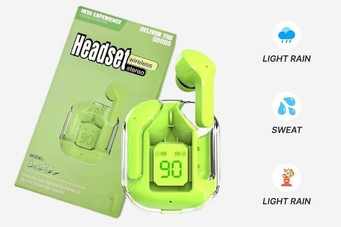 Air 31 TWS Wireless Earbuds, Bluetooth 5.3 earbud, Crystal Transparent Airpods Case, Deep Bass Stereo Sound airpod Earphones , LED Digital Display, Waterproof Headset with Mic earphone