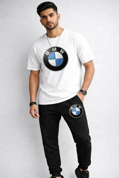 BMW White Men's Polyester Printed Tracksuit