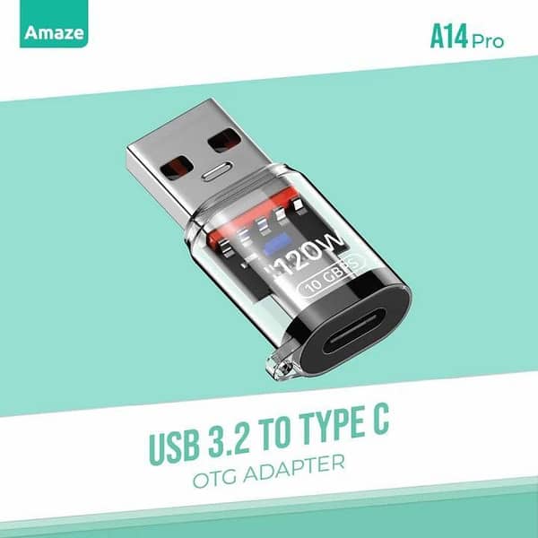 Amaze A14 Pro USB 3.2 to TYPE-C OTG Connector Adapter 120W Charging Support and 10GBPS Data Transfer Rate