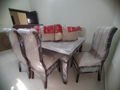 Complete Wooden Dining Table Set with UV top 6 chairs