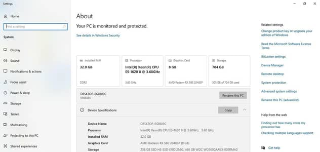 Xeon E_5. . Ram32 gb. . G. 8gb. . ssd. 250. . . hdd500 (Dextop)