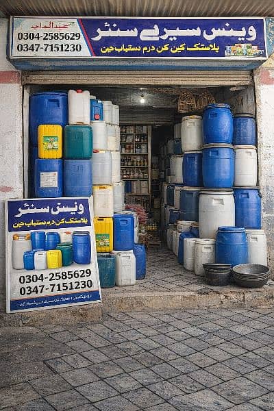 plastic canes, drums, bottles