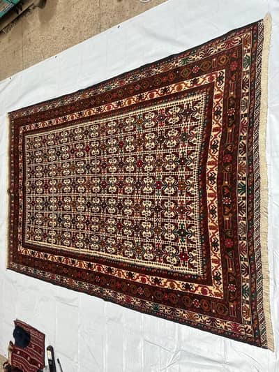 Authentic 25-Year-Old Balochi Kohina Carpet – Deep Red, Midnight Blue