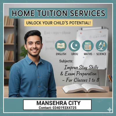 Home tuition service for your kids maths English science Urdu