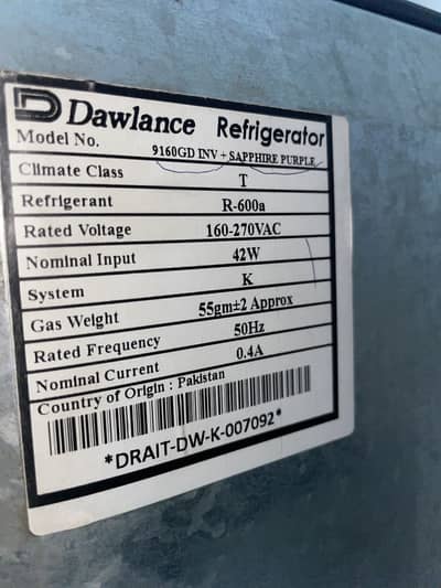 Dawlance inverter refrigerator 9160GD Sapphire Purple Excellent condit