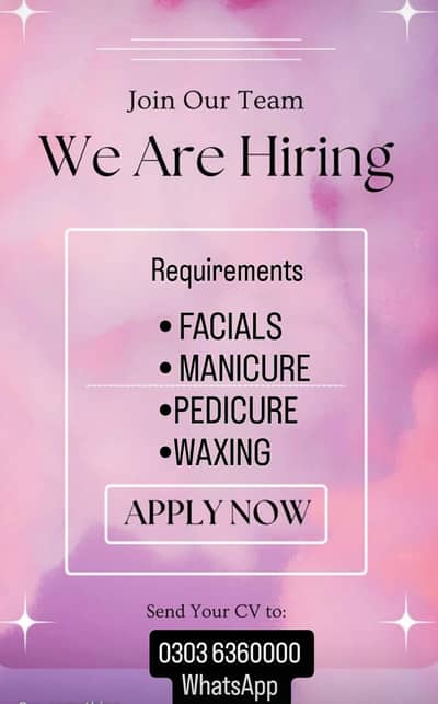 Beauty parlour staff required