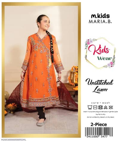 2 Pcs Girl's Lawn Embroidered Unstitched Suit