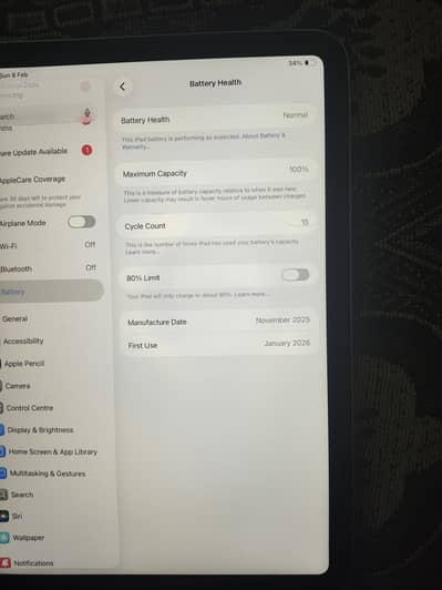 Ipad 11 generation A16 with original charger and 100 health 15count