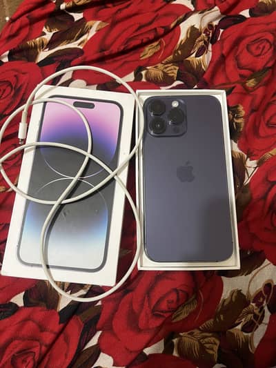 Iphone 14 pro max complete box  128gb deep purle dual sim pta proved