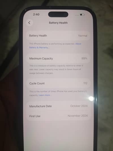 99% Battery health iphone 16 pro max dessert with box wire and charger