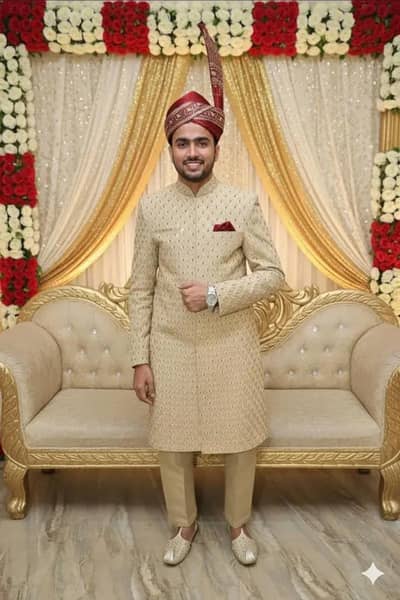 Elegant Designer Sherwani and Pagri for Groom (Almost New)