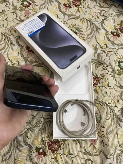 Iphone 15 pro max with original box and data cable blue titanium JV