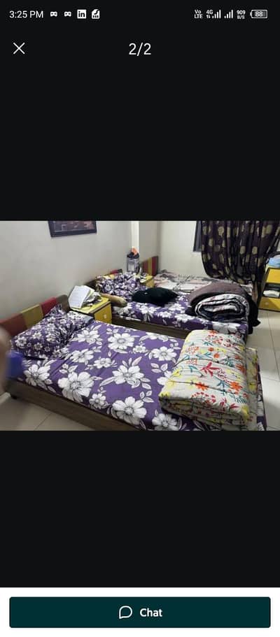 Wooden Single Bed With mattress