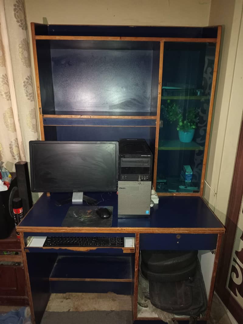 Computer Table with Showcase – Solid Wood – Good Condition 0