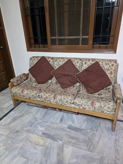 Solid Oak Wood Sofa set - 7 Seater (3+3+1) with center and side table.