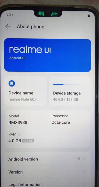 realme note 60x 4 / 128 7 month only used  Baki 17 month warrty
