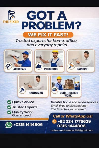 construction work, plumbing, painter,ac repairing