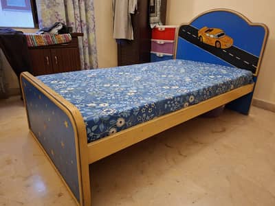 Wooden single Bed for sale With Mattress (foam)