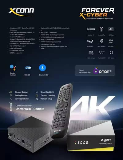 Xconn Forever X-Cyber real 4K Androids 9 Satellite Receiver.