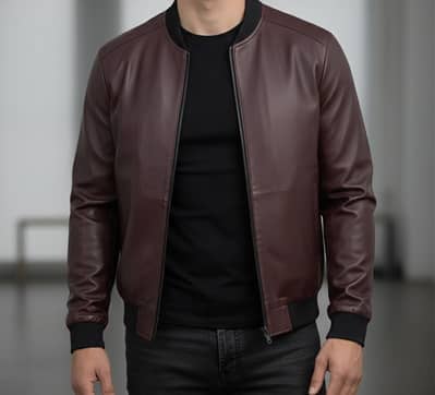 Premium Maroon Leather Bomber Jacket for Men