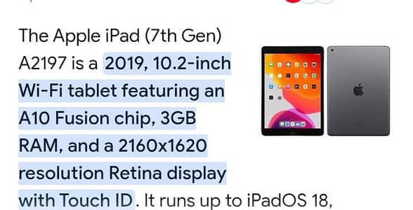 iPad 7 generation  64gb iOS 18  read ad