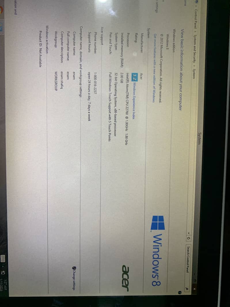 Acer Window Tablet 7