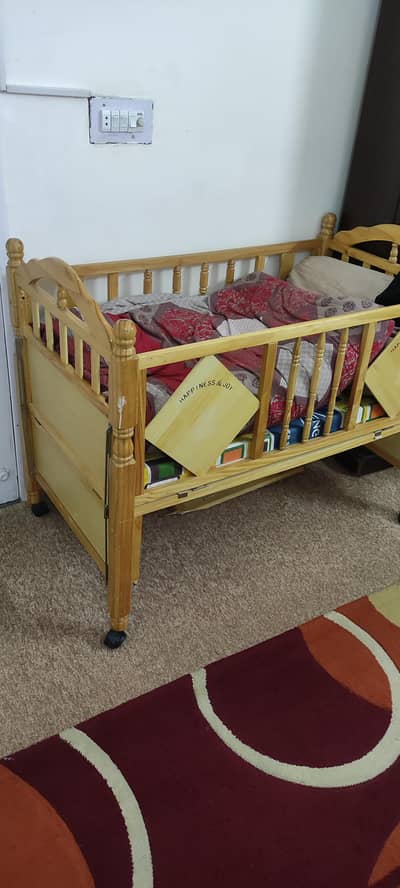 Baby Cot . Wooden Bed and Mattress