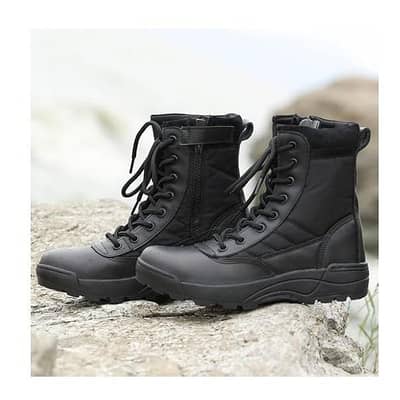 men's synthetic leather casual calf boots black swat