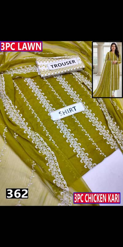 chickn Kari embroidery 3 ps unsitich sute embroidery shafoon dopta