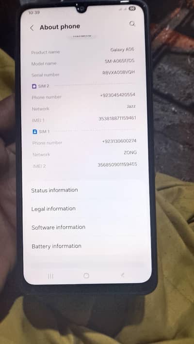 Samsung a06 4GB ram 64GB memory