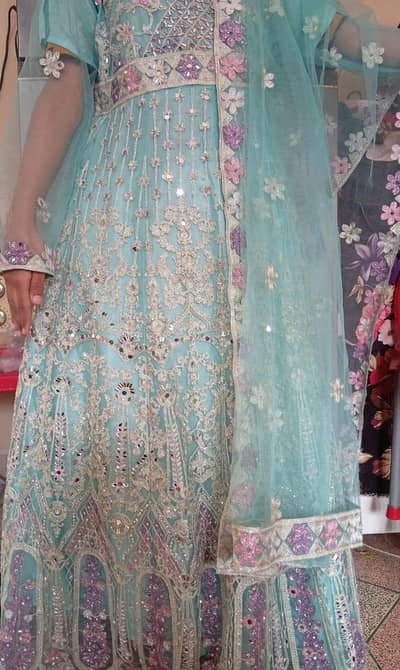sky blue maxi with net dupatta
