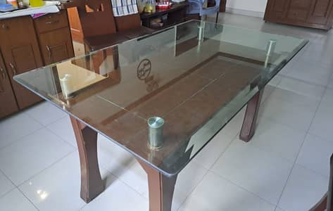 Wooden Dining Table With Glass Top