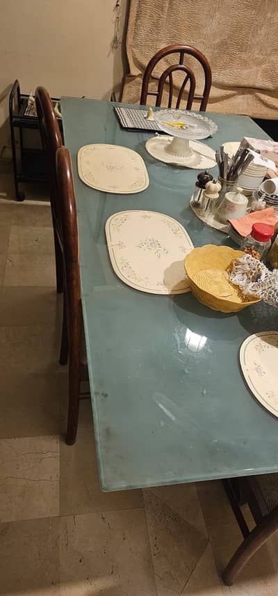 Big dining table with frosted glass