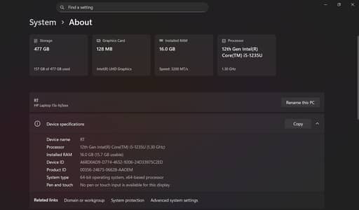 HP 15s FQ5098TU - Alder Lake - 12th Gen Core i5 Processor (1 year old)
