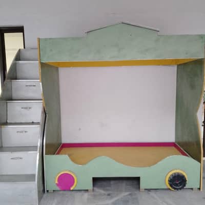 Kids 2 in 1 bunk bed with storage stairs  in car theme