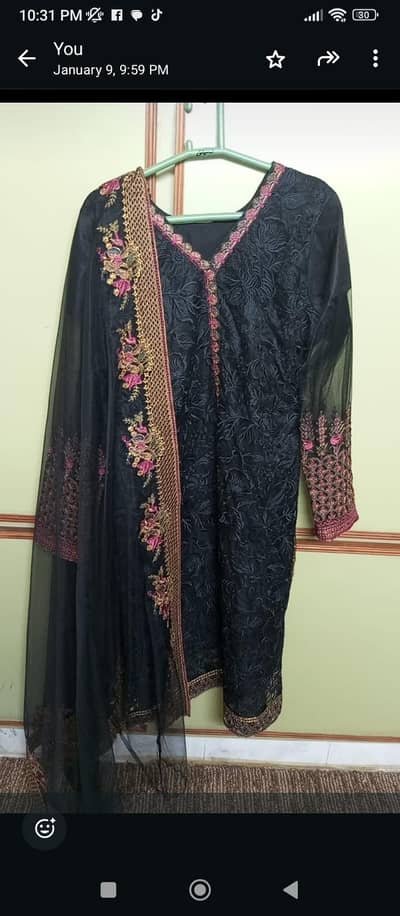 black soft net fully embroidered dress