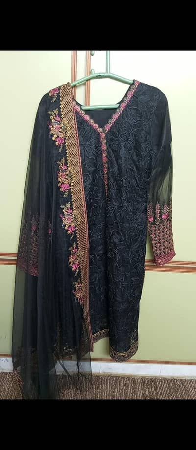black soft net fully embroidered dress