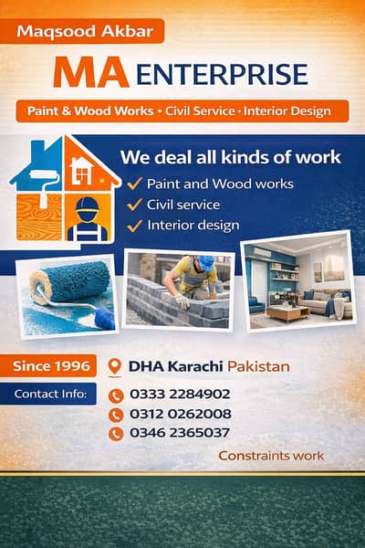 MA ENTERPRISE – Paint, Wood Works, Civil & Interior Design Services |